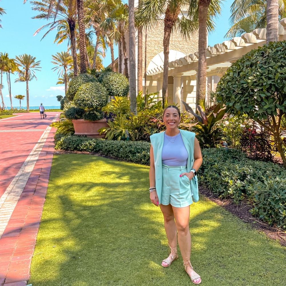 Light Blue Sleeveless Blazer and Shorts Set